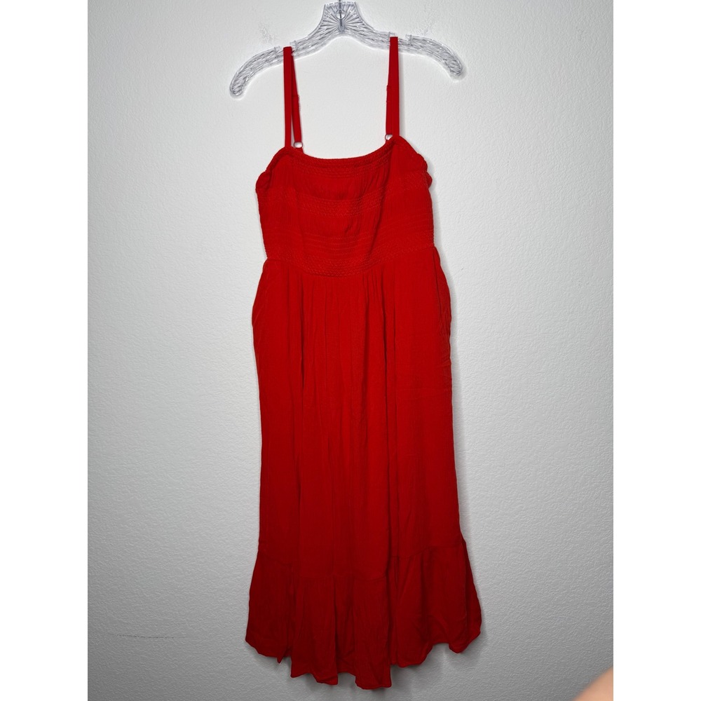 Torrid Red Smocked Layered Midi Sun Dress Pockets Plus Size 00 / Medium